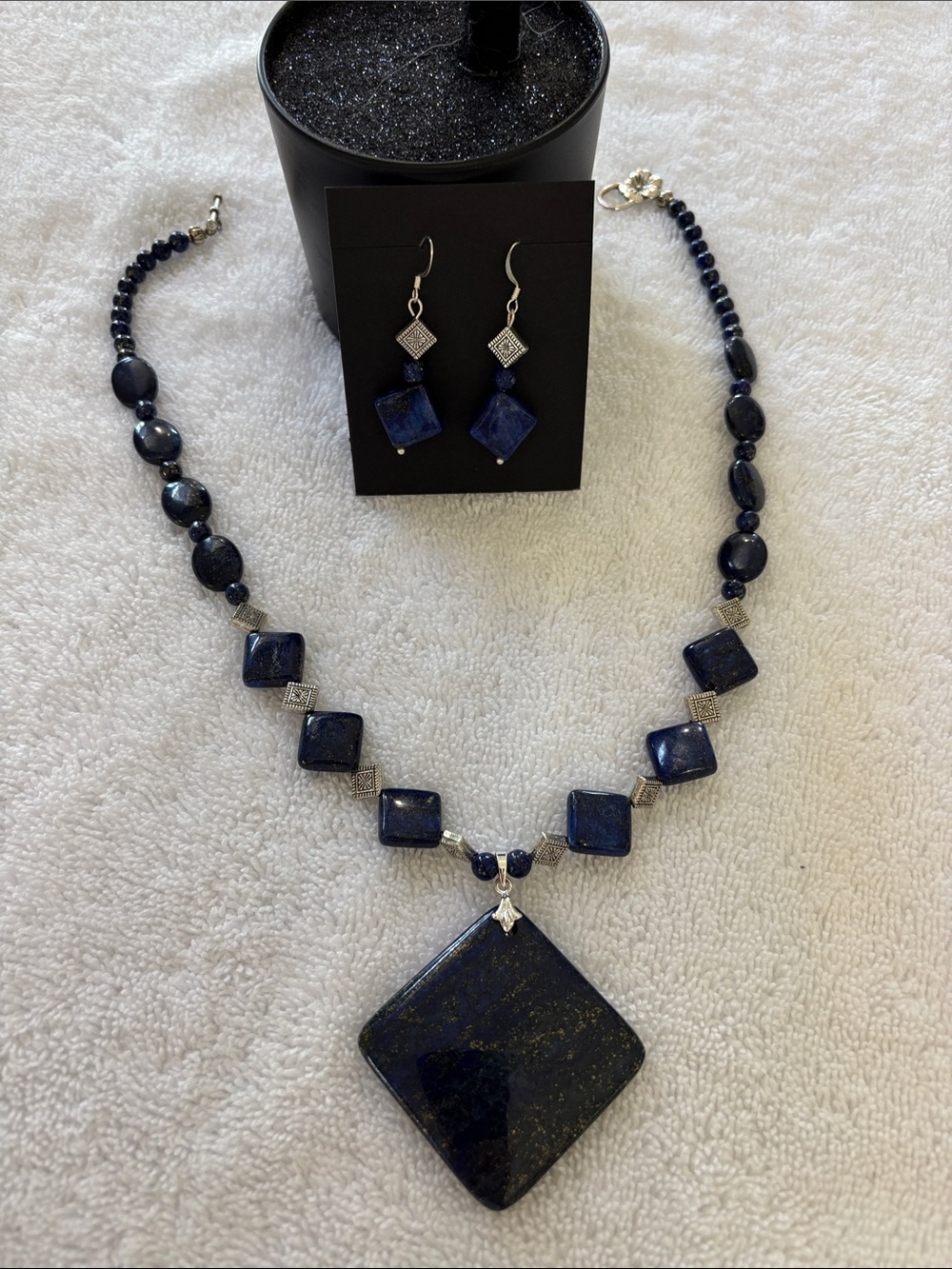 Handmade Blue Lapis Necklace & Earrings Set